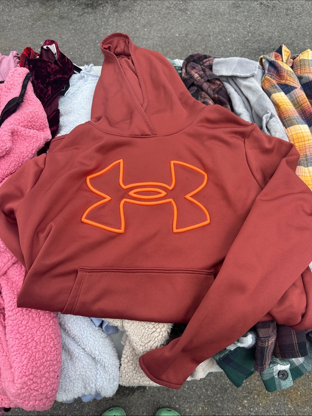 Under Armour Rust Orange Hoodie with Neon Orange Logo